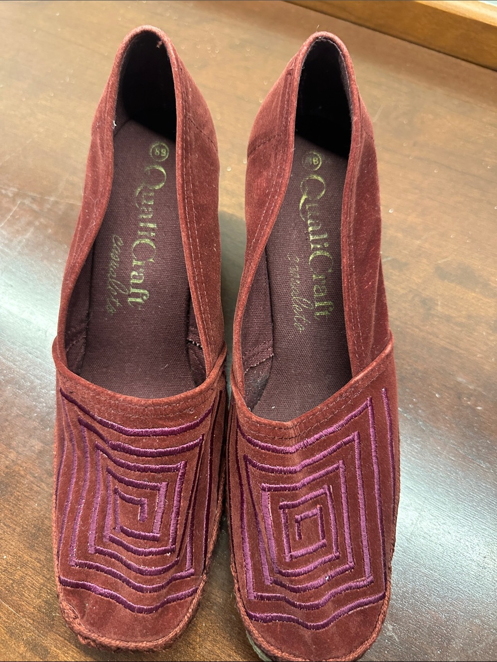 Vintage Burgundy Velvet Espadrille Wedges